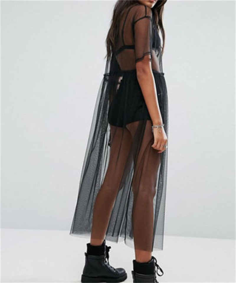 Summer Mesh Mini Dress Female Holiday O Collar Party Casual Dress Black Lace Dress The Clothing Company Sydney