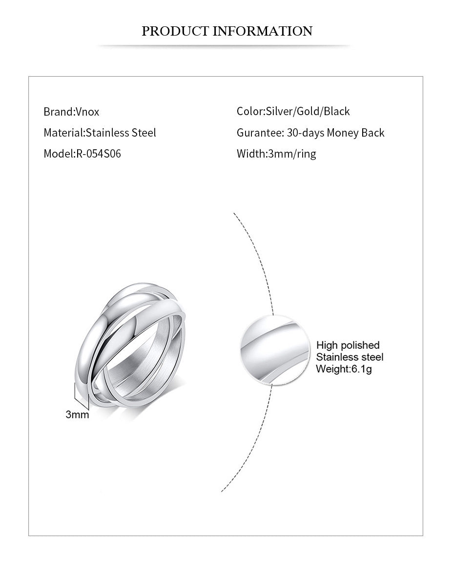 Classic 3 Rounds Ring Sets Women Stainless Steel Wedding Engagement Jewellery The Clothing Company Sydney