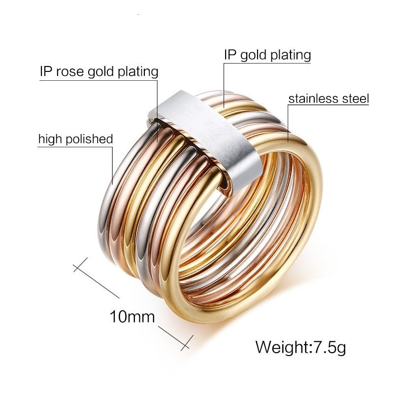 Fashion 6 Plain Bands Interlocked Stacked Wide Statement Cocktail Rings for Women Three Colors Femme Ring Set The Clothing Company Sydney