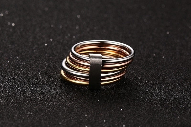 Fashion 6 Plain Bands Interlocked Stacked Wide Statement Cocktail Rings for Women Three Colors Femme Ring Set The Clothing Company Sydney