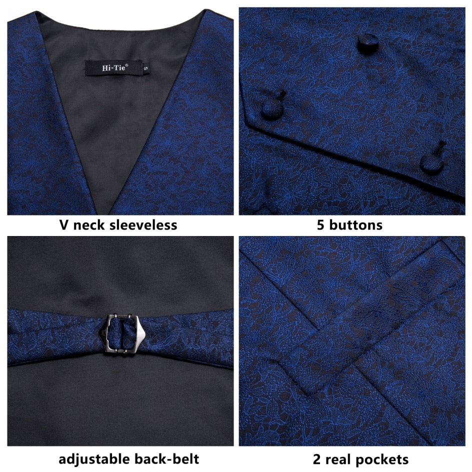 Men's Vests and Tie Business Formal Dresses Slim Vest 4piece Hanky cufflinks for Suit Blue Paisley Waistcoat The Clothing Company Sydney