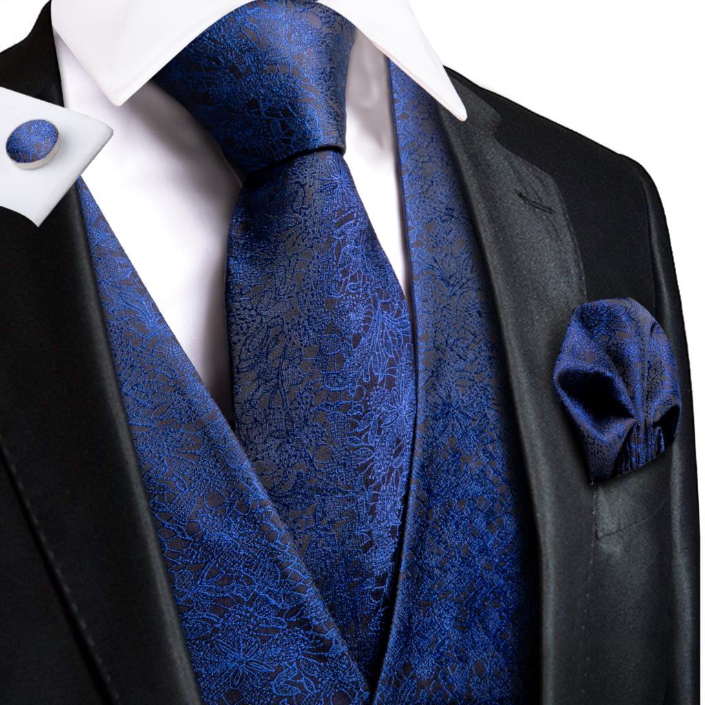 Men's Vests and Tie Business Formal Dresses Slim Vest 4piece Hanky cufflinks for Suit Blue Paisley Waistcoat The Clothing Company Sydney