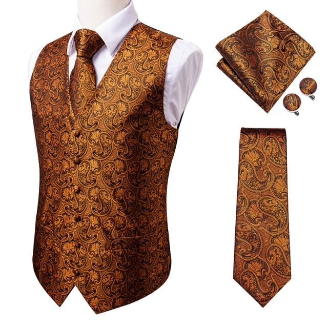 Men's Vests and Tie Business Formal Dresses Slim Vest 4piece Hanky cufflinks for Suit Blue Paisley Waistcoat The Clothing Company Sydney