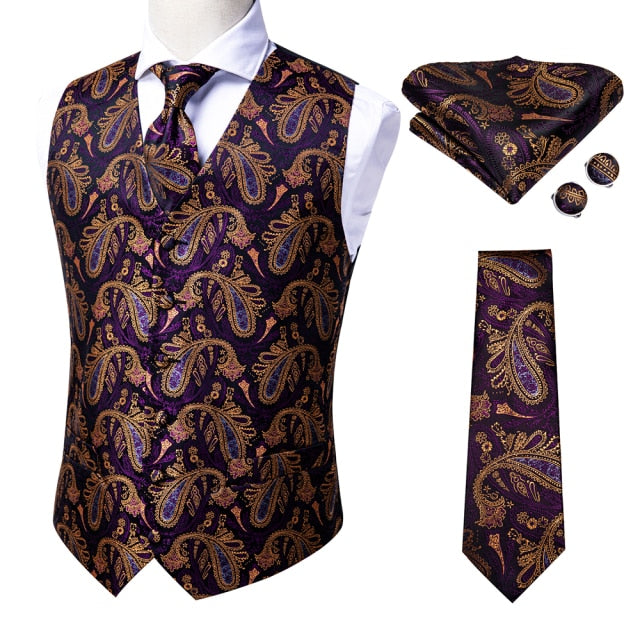Men's Vests and Tie Business Formal Dresses Slim Vest 4piece Hanky cufflinks for Suit Blue Paisley Waistcoat The Clothing Company Sydney