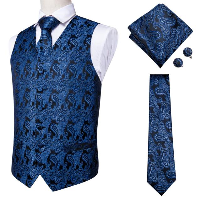 Men's Vests and Tie Business Formal Dresses Slim Vest 4piece Hanky cufflinks for Suit Blue Paisley Waistcoat The Clothing Company Sydney