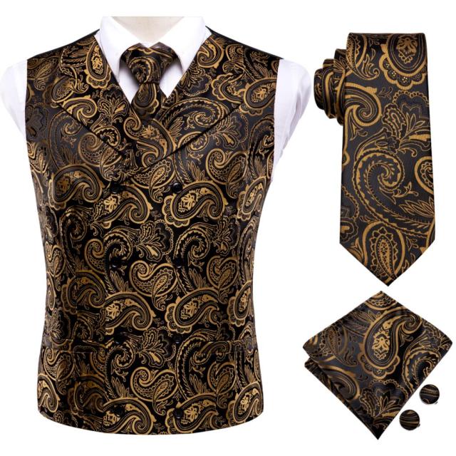 Men's Vests and Tie Business Formal Dresses Slim Vest 4piece Hanky cufflinks for Suit Blue Paisley Waistcoat The Clothing Company Sydney
