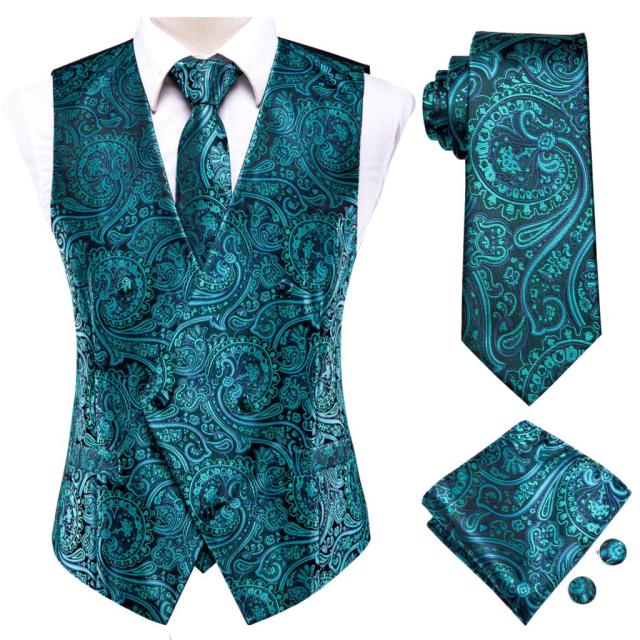 Men's Vests and Tie Business Formal Dresses Slim Vest 4piece Hanky cufflinks for Suit Blue Paisley Waistcoat The Clothing Company Sydney