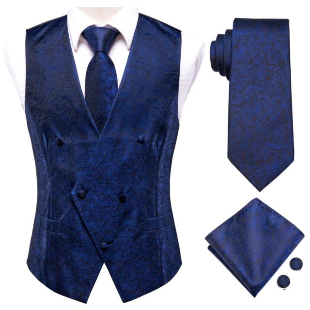 Men's Vests and Tie Business Formal Dresses Slim Vest 4piece Hanky cufflinks for Suit Blue Paisley Waistcoat The Clothing Company Sydney