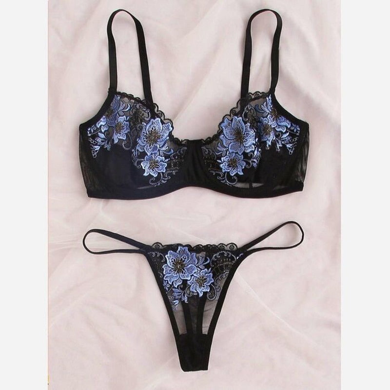 2 piece Floral Embroidery Lace Underwear Set Underwire Push Up Bra Underwear Lingerie Set The Clothing Company Sydney