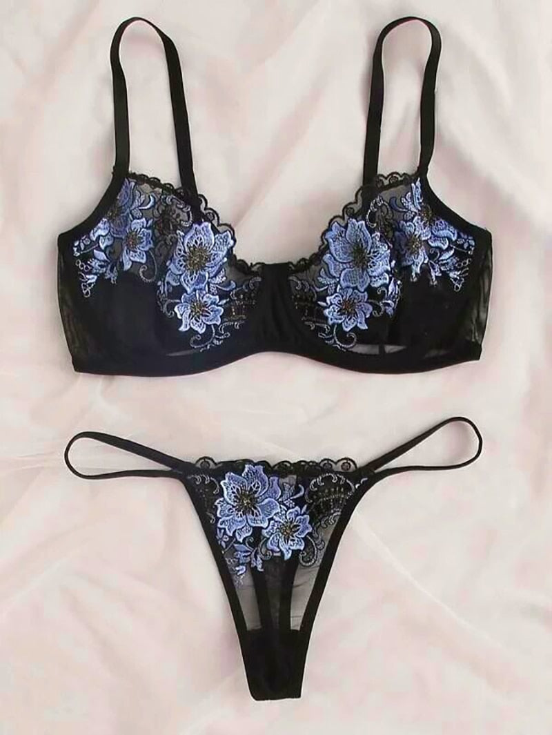 2 piece Floral Embroidery Lace Underwear Set Underwire Push Up Bra Underwear Lingerie Set The Clothing Company Sydney