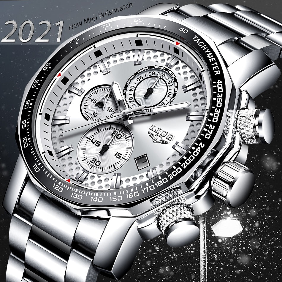 Silver Big Dial Watch Men Sport Quartz Mens Military Water Resistant Chronograph Watch The Clothing Company Sydney