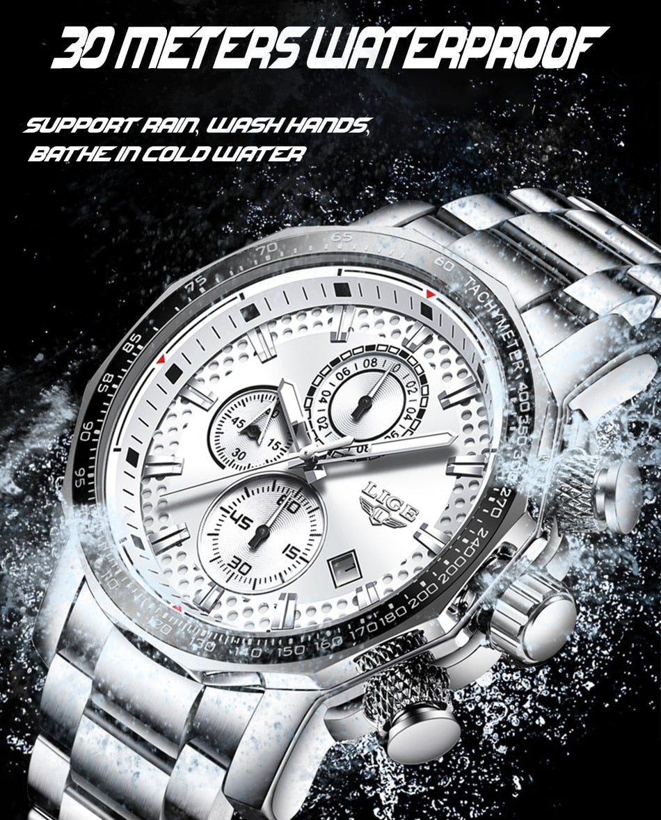 Silver Big Dial Watch Men Sport Quartz Mens Military Water Resistant Chronograph Watch The Clothing Company Sydney