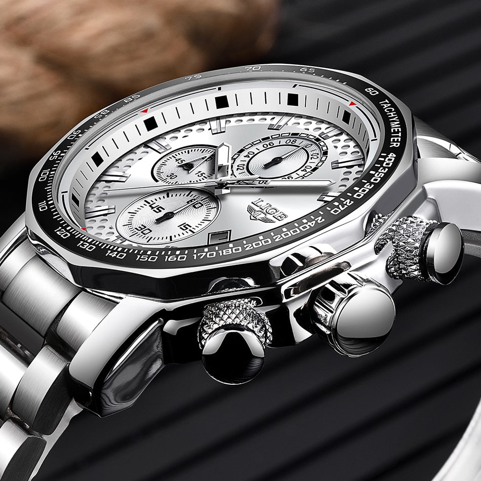 Silver Big Dial Watch Men Sport Quartz Mens Military Water Resistant Chronograph Watch The Clothing Company Sydney