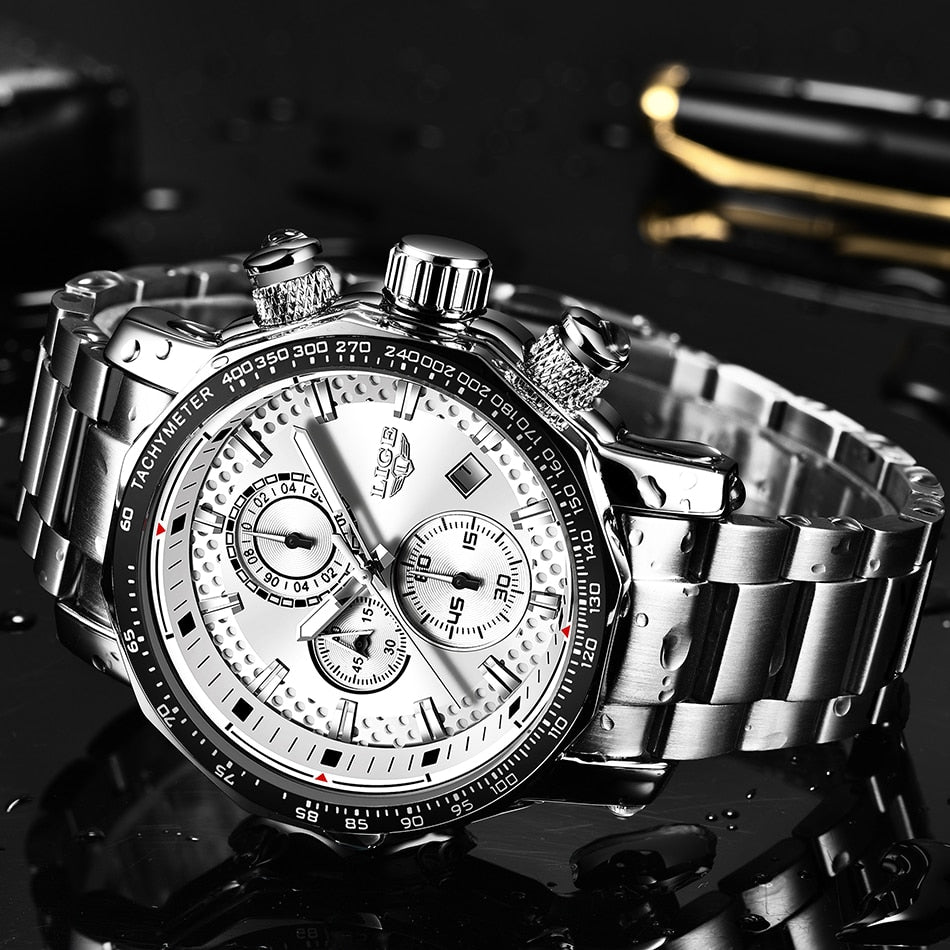 Silver Big Dial Watch Men Sport Quartz Mens Military Water Resistant Chronograph Watch The Clothing Company Sydney
