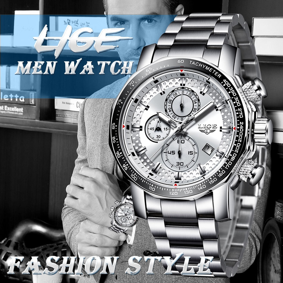 Silver Big Dial Watch Men Sport Quartz Mens Military Water Resistant Chronograph Watch The Clothing Company Sydney