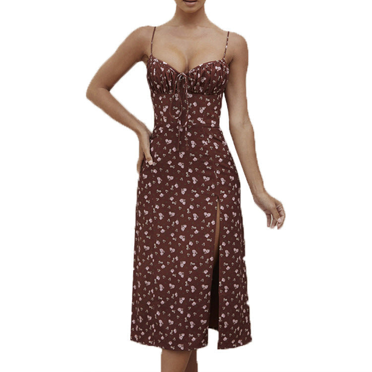 Summer Floral Print Party Long Dresses Puff Short Sleeve Elegant Club Chic Maxi Split Dresses The Clothing Company Sydney