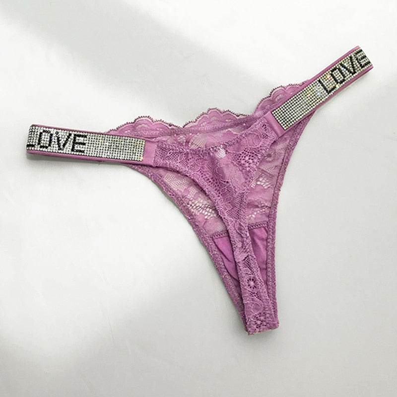 Underwear Rhinestone Letter Thongs Lace Transparent T Back for Low Rise Soft Panties Black Lingerie G String The Clothing Company Sydney