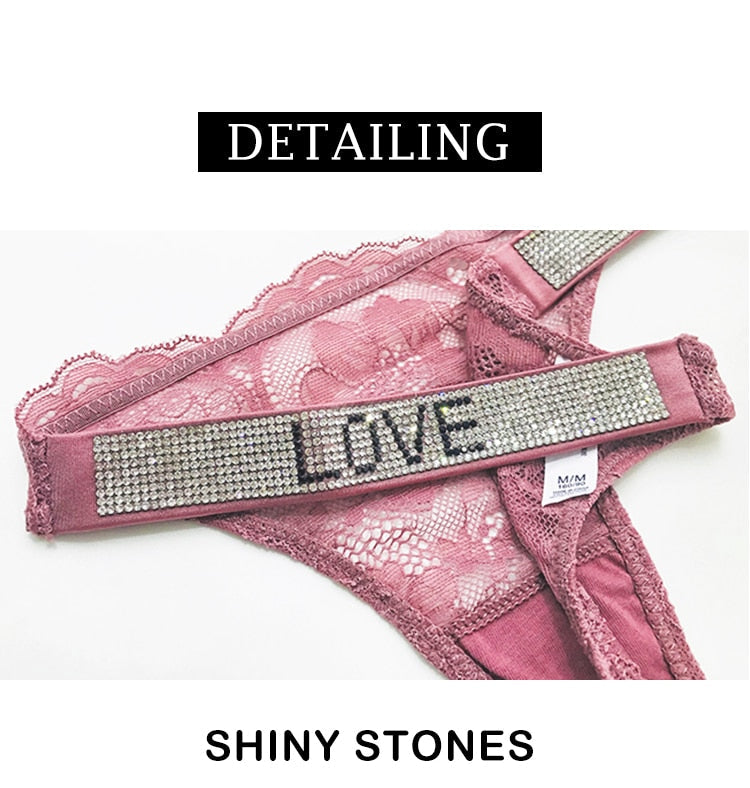 Underwear Rhinestone Letter Thongs Lace Transparent T Back for Low Rise Soft Panties Black Lingerie G String The Clothing Company Sydney
