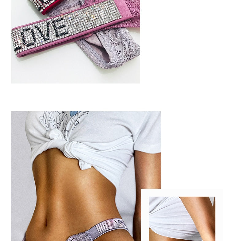 Underwear Rhinestone Letter Thongs Lace Transparent T Back for Low Rise Soft Panties Black Lingerie G String The Clothing Company Sydney
