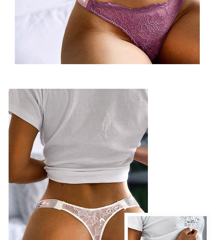 Underwear Rhinestone Letter Thongs Lace Transparent T Back for Low Rise Soft Panties Black Lingerie G String The Clothing Company Sydney