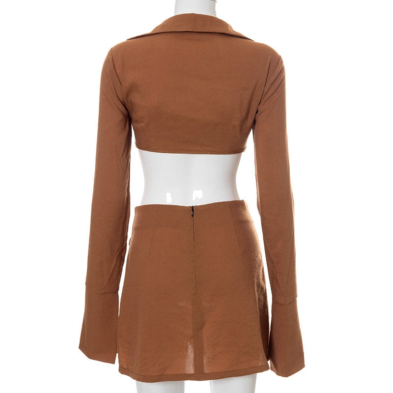 Bandage Tie Front Top and Skirt Set Fall Matching Set Split Skirt Club Party Outfit The Clothing Company Sydney