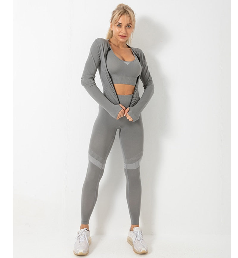 3 Piece Seamless  Women Yoga Sets Ladies Sport Gym suits Wear Running Clothes women Fitness Sport Yoga Suit Keep warm yoga clothing The Clothing Company Sydney