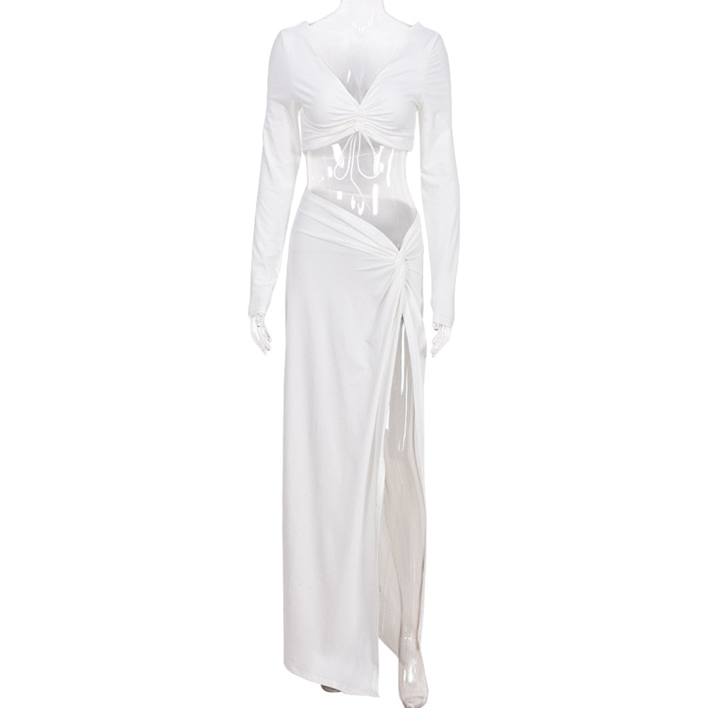 Autumn Fashion Outfits Top and Skirt Set Drawstring Ruched Long Sleeve Two Piece Set Bodycon Skirts Split The Clothing Company Sydney