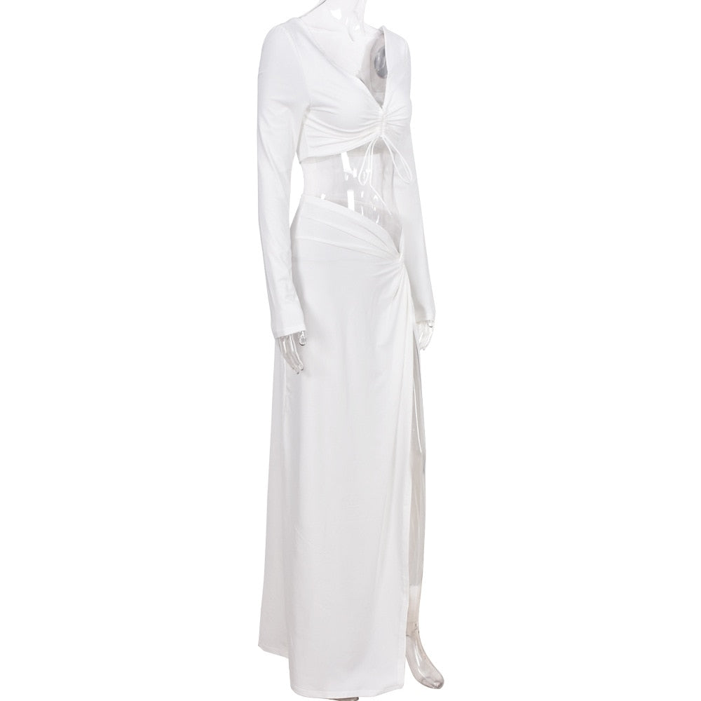 Autumn Fashion Outfits Top and Skirt Set Drawstring Ruched Long Sleeve Two Piece Set Bodycon Skirts Split The Clothing Company Sydney