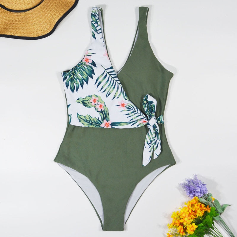 Patchwork Print One Piece Swimsuit Closed Swimwear Push Up Body Swimming Bathing Suit Beach Pool Bather The Clothing Company Sydney