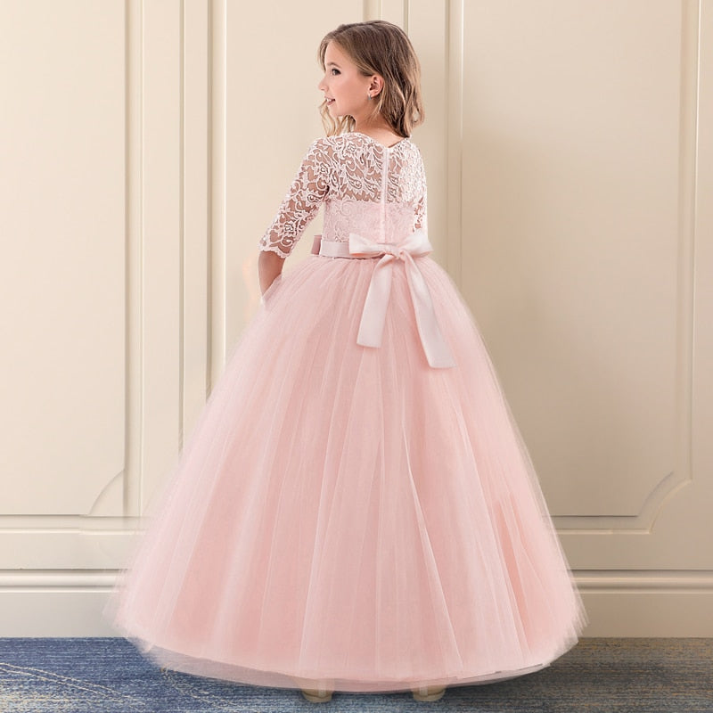 Elegant Princess Lace Dress Kids Flower Embroidery Girls Vintage Children Dresses for Christmas Party Red Ball Gown The Clothing Company Sydney
