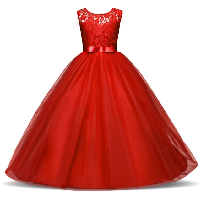 Elegant Princess Lace Dress Kids Flower Embroidery Girls Vintage Children Dresses for Christmas Party Red Ball Gown The Clothing Company Sydney