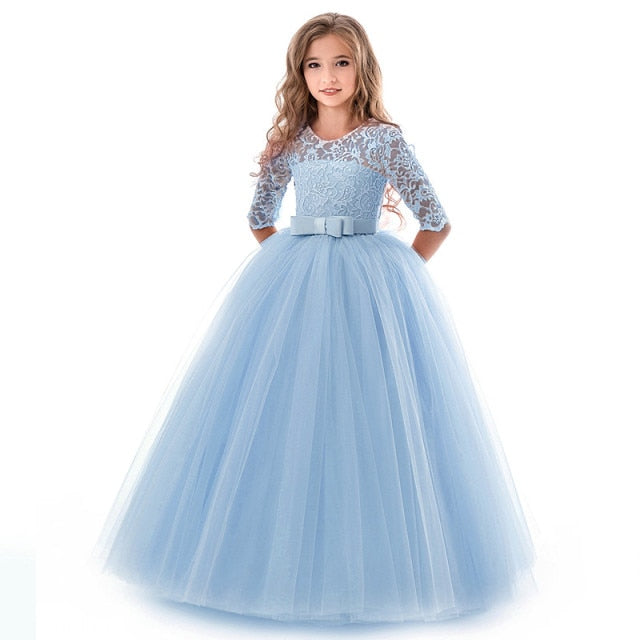 Elegant Princess Lace Dress Kids Flower Embroidery Girls Vintage Children Dresses for Christmas Party Red Ball Gown The Clothing Company Sydney