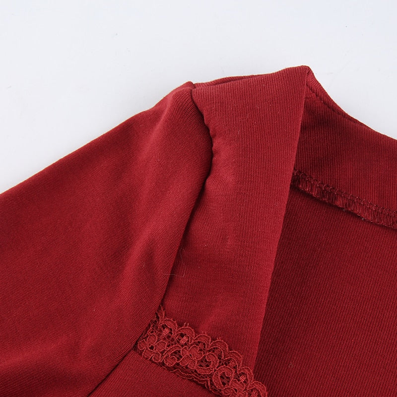 Square Neck Lace Patchwork Bodycon Black Elegant Cotton Fashion Side Split Autumn Dress The Clothing Company Sydney