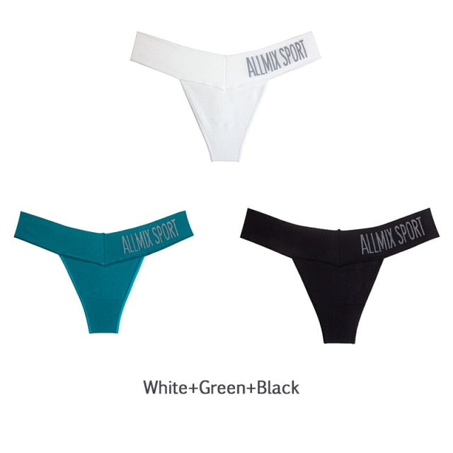 3 Pack Women's Cotton T-Back Panties Set Underwear Seamless Letter Solid Thongs G-String Low Waist Lingerie The Clothing Company Sydney