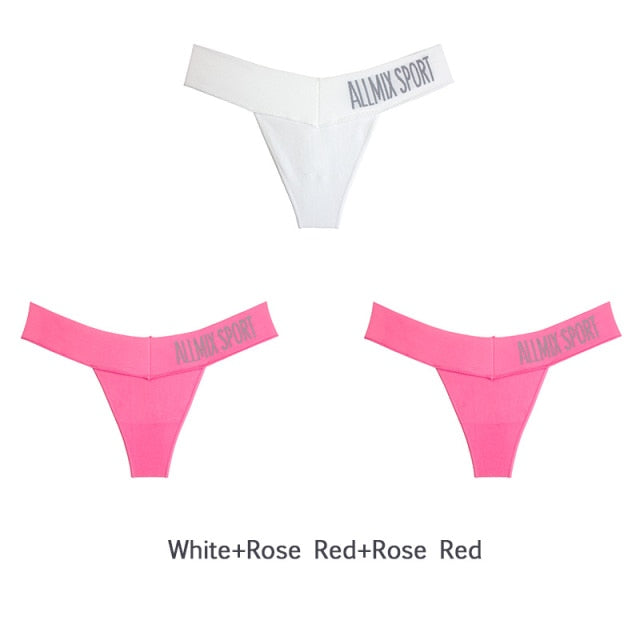 3 Pack Women's Cotton T-Back Panties Set Underwear Seamless Letter Solid Thongs G-String Low Waist Lingerie The Clothing Company Sydney