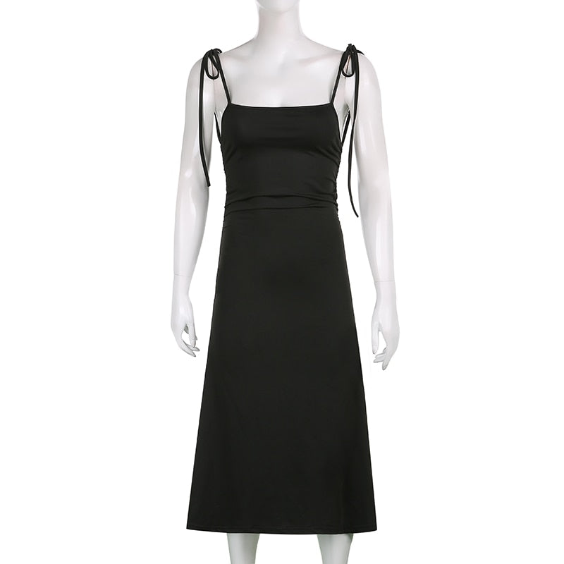 Strappy Ruched Black Irregular Elegant Backless Long Dress Party Summer Dress The Clothing Company Sydney