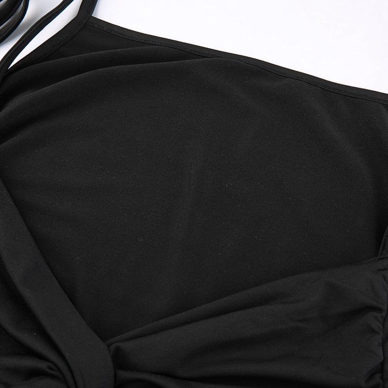 Strappy Ruched Black Irregular Elegant Backless Long Dress Party Summer Dress The Clothing Company Sydney