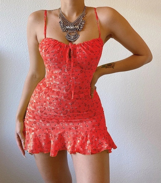Summer Sling Hollow Short Casual High Street Print Floral Middle Waist Sleeveless Beach Dress The Clothing Company Sydney