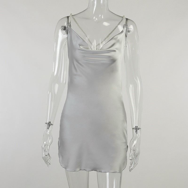 Sexy Silk Solid Pearl Sling Strapless Backless Split Ultra Short Summer Nightclub Club Party Dress The Clothing Company Sydney