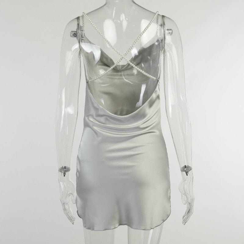 Sexy Silk Solid Pearl Sling Strapless Backless Split Ultra Short Summer Nightclub Club Party Dress The Clothing Company Sydney