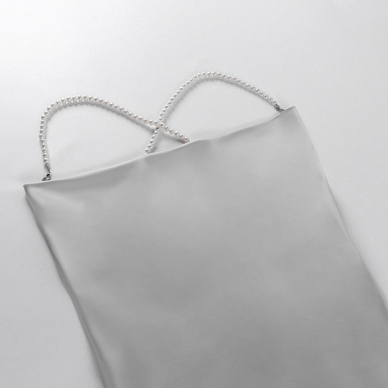 Sexy Silk Solid Pearl Sling Strapless Backless Split Ultra Short Summer Nightclub Club Party Dress The Clothing Company Sydney