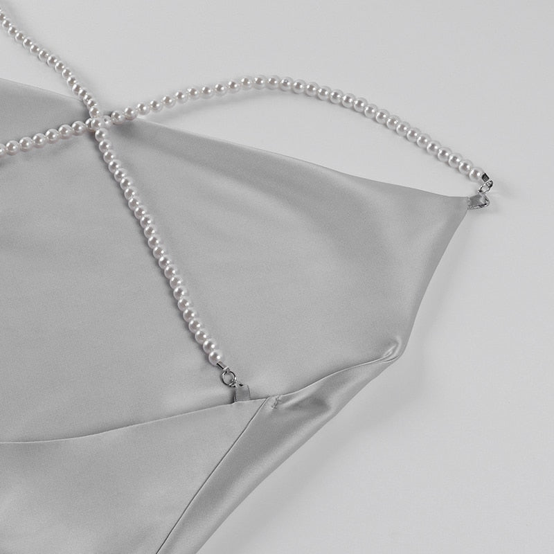 Sexy Silk Solid Pearl Sling Strapless Backless Split Ultra Short Summer Nightclub Club Party Dress The Clothing Company Sydney