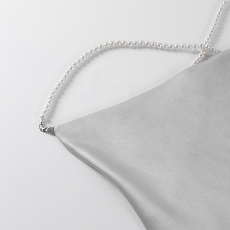 Sexy Silk Solid Pearl Sling Strapless Backless Split Ultra Short Summer Nightclub Club Party Dress The Clothing Company Sydney