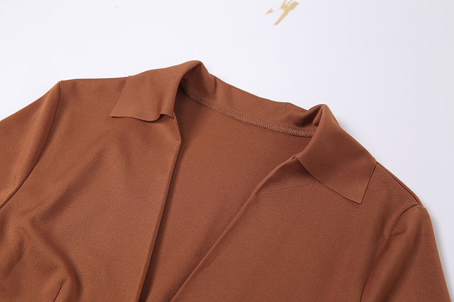 Autumn Casual Two Piece Skirts Sets Long Lantern Sleeve Lace Up Tops+Side Slit Mini Skirts Outfits The Clothing Company Sydney