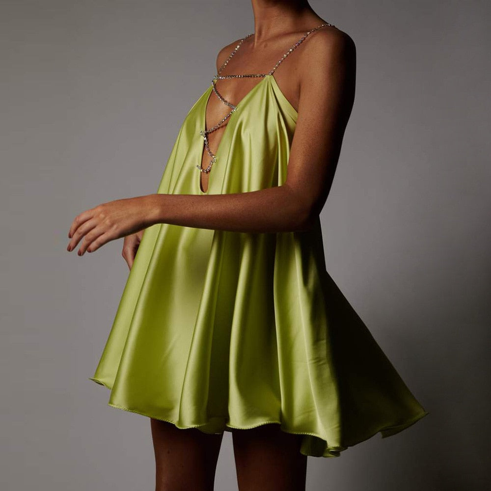 Chain Suspender Short Hollow V-neck A-line Dress Club Wear Dress The Clothing Company Sydney