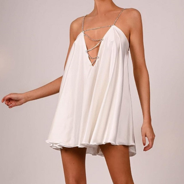 Chain Suspender Short Hollow V-neck A-line Dress Club Wear Dress The Clothing Company Sydney