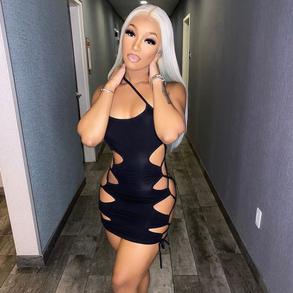 Women Hollow Out Black Mini Bandage Evening Party Night Backless Sleeveless Club Outfit Dress The Clothing Company Sydney