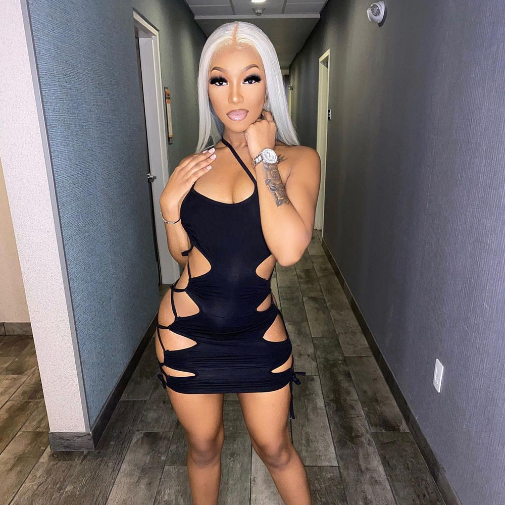 Women Hollow Out Black Mini Bandage Evening Party Night Backless Sleeveless Club Outfit Dress The Clothing Company Sydney