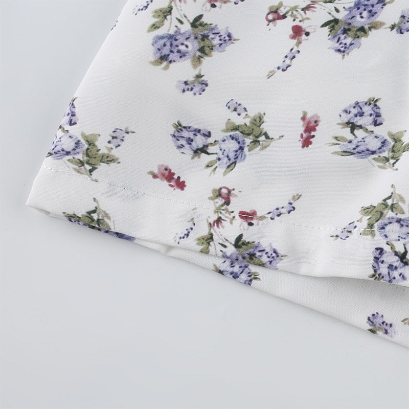 White Floral Bandage Ruched Office Puff  Sleeve High Street A line Summer Casual Mini Dress The Clothing Company Sydney