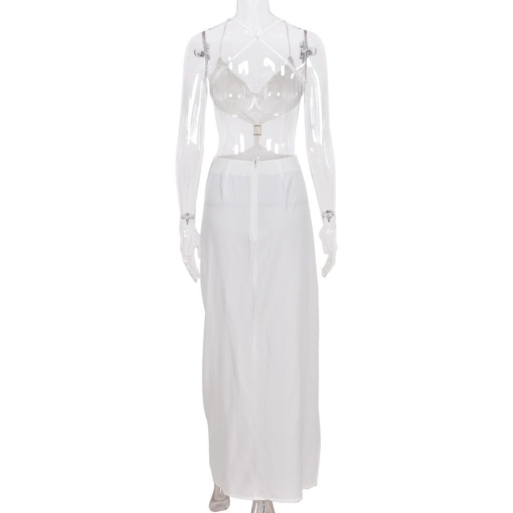 Straps Backless Split Maxi Summer Holiday Elegant Cut Out Sleeveless Evening Club Party Solid Dress The Clothing Company Sydney